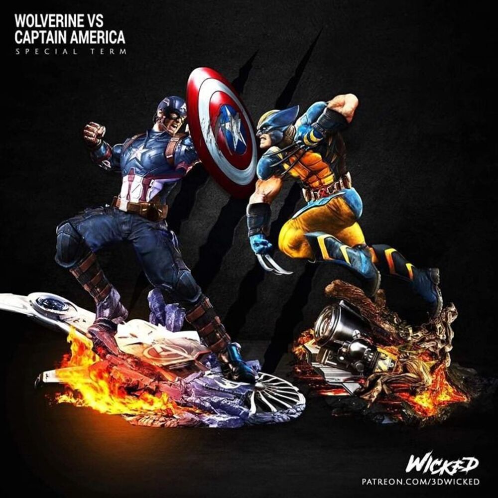 Wolverine vs captain america Statue figure primed